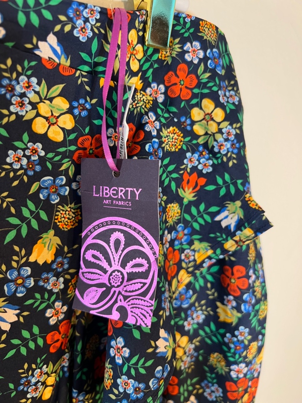 J. Crew Liberty Navy Floral Cotton Ruffle Front Pencil Skirt Red, Yellow Blue 8 - Picture 3 of 7